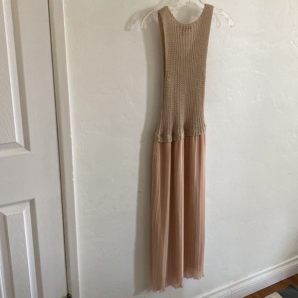 Crotchet and Pleated Dress - Tan/Light Pink - Small - Picture 5 of 5